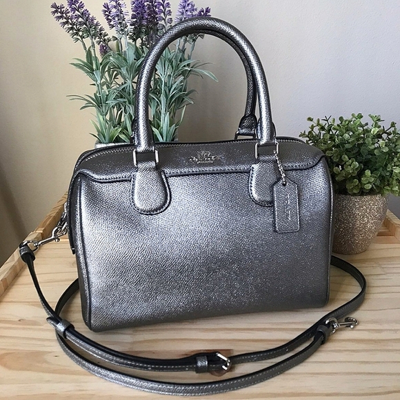 Coach Mini Bennett Metallic Cross Grain Leather Zip Shoulder Bag Satchel $295 - Picture 4 of 9